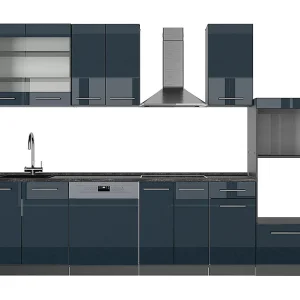 Complete keukeneenheid donkerblauw hoogglans/antraciet 300x60x81.6 fame-line Complete keukeneenheid donkerblauw hoogglans/antraciet 300x60x81.6 fame-line