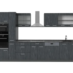 Complete keuken zwart beton/antraciet 350x60x81.6 r-line Complete keuken zwart beton/antraciet 350x60x81.6 r-line