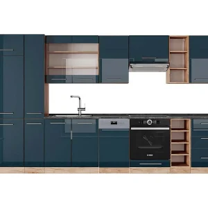 Complete keukeneenheid donkerblauw hoogglans/gouden eik 355x60x81.6 fame-line Complete keukeneenheid donkerblauw hoogglans/gouden eik 355x60x81.6 fame-line