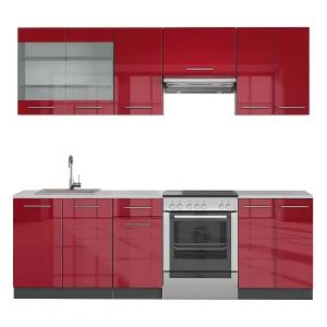 Complete keukeneenheid bordeaux hoogglans/antraciet 240x60x81.6 fame-line