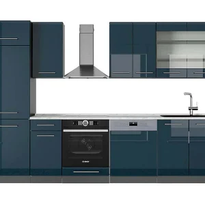 Complete keukeneenheid donkerblauw hoogglans/antraciet 300x60x81.6 fame-line Complete keukeneenheid donkerblauw hoogglans/antraciet 300x60x81.6 fame-line