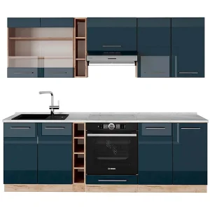 Complete keukeneenheid donkerblauw hoogglans/gouden eik 235x60x81.6 fame-line Complete keukeneenheid donkerblauw hoogglans/gouden eik 235x60x81.6 fame-line