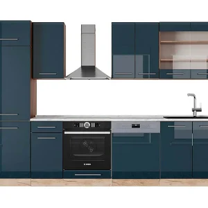 Complete keukeneenheid donkerblauw hoogglans/gouden eik 300x60x81.6 fame-line Complete keukeneenheid donkerblauw hoogglans/gouden eik 300x60x81.6 fame-line