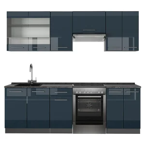 Complete keukeneenheid donkerblauw hoogglans/antraciet 240x60x81.6 fame-line Complete keukeneenheid donkerblauw hoogglans/antraciet 240x60x81.6 fame-line