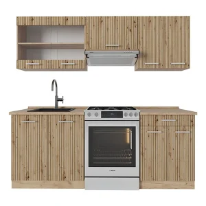 Complete keukeneenheid artisanaal eiken/goudkraft eiken 200x60x81.6 r-line