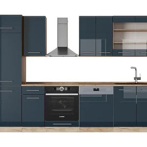 Complete keukeneenheid donkerblauw hoogglans/gouden eik 300x60x81.6 fame-line Complete keukeneenheid donkerblauw hoogglans/gouden eik 300x60x81.6 fame-line