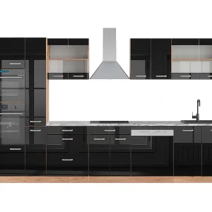 Complete keukeneenheid eiken hoogglans zwart/goud 350x60x81.6 r-line Complete keukeneenheid eiken hoogglans zwart/goud 350x60x81.6 r-line