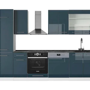 Complete keukeneenheid donkerblauw hoogglans/wit 300x60x81.6 fame-line Complete keukeneenheid donkerblauw hoogglans/wit 300x60x81.6 fame-line