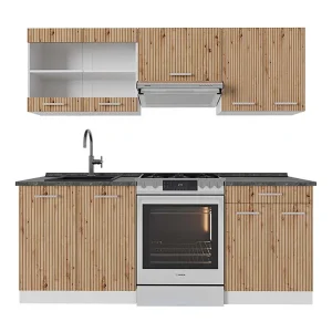 Complete keukeneenheid artisanaal eiken/wit 200x60x81.6 r-line Complete keukeneenheid artisanaal eiken/wit 200x60x81.6 r-line