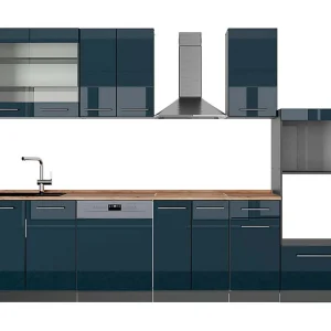 Complete keukeneenheid donkerblauw hoogglans/antraciet 300x60x81.6 fame-line Complete keukeneenheid donkerblauw hoogglans/antraciet 300x60x81.6 fame-line