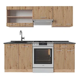 Complete keukeneenheid artisanaal eiken/goudkraft eiken 200x60x81.6 r-line
