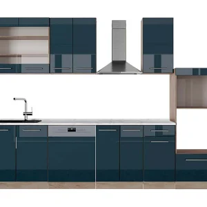 Complete keukeneenheid donkerblauw hoogglans/gouden eik 300x60x81.6 fame-line Complete keukeneenheid donkerblauw hoogglans/gouden eik 300x60x81.6 fame-line