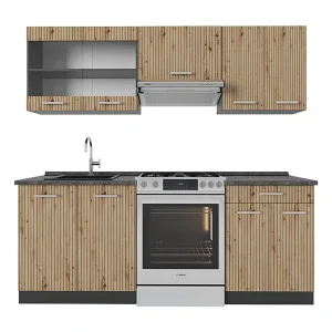 Complete keukeneenheid artisanaal eiken/antraciet 200x60x81.6 r-line Complete keukeneenheid artisanaal eiken/antraciet 200x60x81.6 r-line