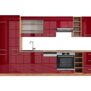 Complete keukeneenheid bordeaux hoogglans/gouden eik 355x60x81.6 fame-line