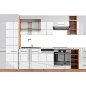 Complete keukeneenheid wit hoogglans/goud power eiken 355x60x81.6 fame-line Complete keukeneenheid wit hoogglans/goud power eiken 355x60x81.6 fame-line