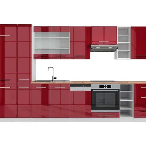 Complete keukeneenheid bordeaux hoogglans/wit 355x60x81.6 fame-line Complete keukeneenheid bordeaux hoogglans/wit 355x60x81.6 fame-line