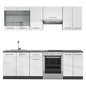 Complete keukeneenheid wit hoogglans/antraciet 240x60x81.6 fame-line Complete keukeneenheid wit hoogglans/antraciet 240x60x81.6 fame-line