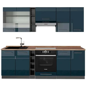 Complete keukeneenheid donkerblauw hoogglans/antraciet 235x60x81.6 fame-line Complete keukeneenheid donkerblauw hoogglans/antraciet 235x60x81.6 fame-line