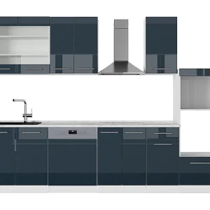 Complete keukeneenheid donkerblauw hoogglans/wit 300x60x81.6 fame-line Complete keukeneenheid donkerblauw hoogglans/wit 300x60x81.6 fame-line