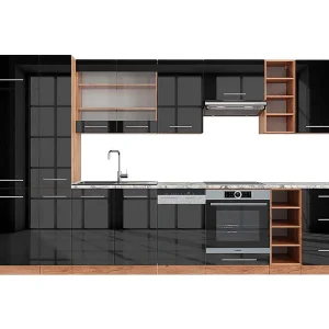 Complete keukeneenheid antraciet hoogglans/goud eiken 355x60x81.6 fame-line Complete keukeneenheid antraciet hoogglans/goud eiken 355x60x81.6 fame-line