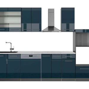 Complete keukeneenheid donkerblauw hoogglans/antraciet 300x60x81.6 fame-line Complete keukeneenheid donkerblauw hoogglans/antraciet 300x60x81.6 fame-line