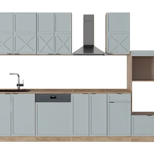 Complete keukeneenheid licht blauw-grijs/gouden eik 300x60x81.6 fame-line Complete keukeneenheid licht blauw-grijs/gouden eik 300x60x81.6 fame-line
