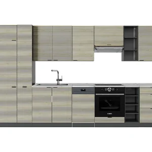 Complete keukeneenheid eiken paneel/antraciet 355x46x81.6 fame-line Complete keukeneenheid eiken paneel/antraciet 355x46x81.6 fame-line