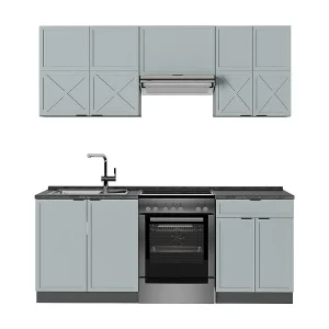 Complete keukeneenheid licht blauw-grijs/antraciet 200x60x81.6 fame-line Complete keukeneenheid licht blauw-grijs/antraciet 200x60x81.6 fame-line