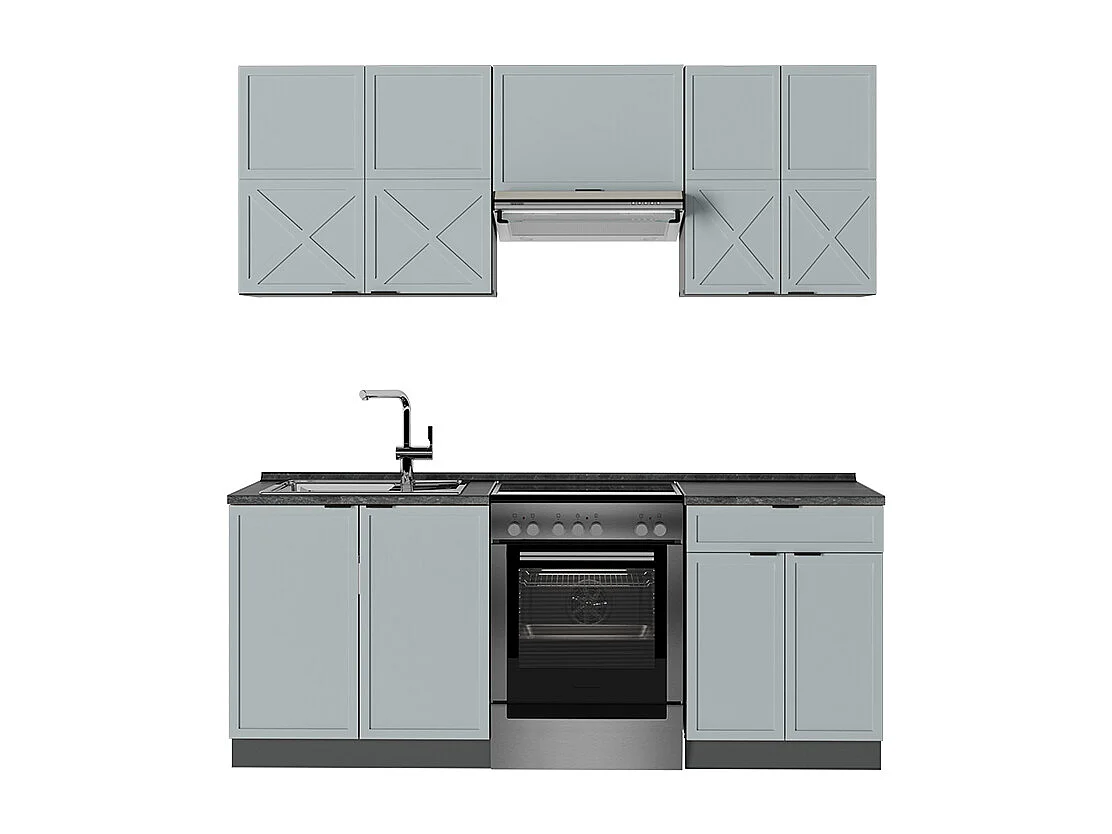Complete keukeneenheid licht blauw-grijs/antraciet 200x60x81.6 fame-line