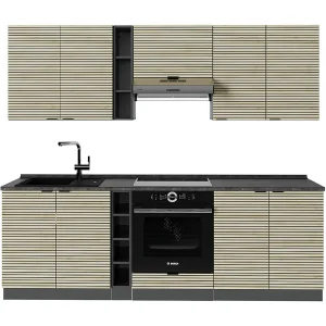 Complete keukeneenheid eiken paneel/antraciet 235x60x81.6 fame-line Complete keukeneenheid eiken paneel/antraciet 235x60x81.6 fame-line