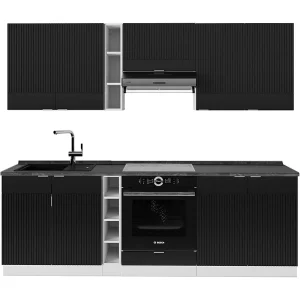 Complete keukeneenheid zwart gestreept/wit 235x60x81.6 fame-line