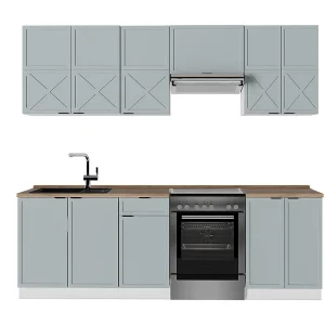 Complete keukeneenheid licht blauw-grijs/wit 240x60x81.6 fame-line Complete keukeneenheid licht blauw-grijs/wit 240x60x81.6 fame-line