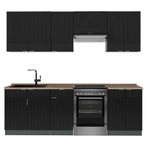 Complete keukeneenheid zwart gestreept/antraciet 240x60x81.6 fame-line Complete keukeneenheid zwart gestreept/antraciet 240x60x81.6 fame-line