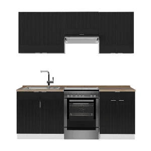 Complete keukeneenheid zwart gestreept/wit 200x60x81.6 fame-line