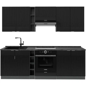 Complete keukeneenheid zwart gestreept/antraciet 235x60x81.6 fame-line Complete keukeneenheid zwart gestreept/antraciet 235x60x81.6 fame-line
