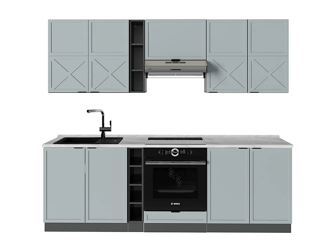 Complete keukeneenheid licht blauw-grijs/antraciet 235x60x81.6 fame-line