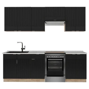 Complete keukeneenheid zwart gestreept/gouden eik 240x60x81.6 fame-line Complete keukeneenheid zwart gestreept/gouden eik 240x60x81.6 fame-line