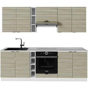 Complete keukeneenheid eiken paneel/wit 235x60x81.6 fame-line Complete keukeneenheid eiken paneel/wit 235x60x81.6 fame-line