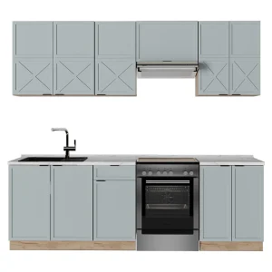 Complete keukeneenheid licht blauw-grijs/gouden eik 240x60x81.6 fame-line Complete keukeneenheid licht blauw-grijs/gouden eik 240x60x81.6 fame-line