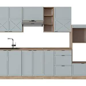 Complete keukeneenheid licht blauw-grijs/gouden eik 280x60x81.6 fame-line Complete keukeneenheid licht blauw-grijs/gouden eik 280x60x81.6 fame-line