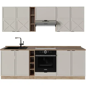Complete keukeneenheid grijs/beige/gouden eik 235x46x81.6 fame-line Complete keukeneenheid grijs/beige/gouden eik 235x46x81.6 fame-line