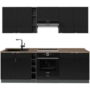Complete keukeneenheid zwart gestreept/antraciet 235x60x81.6 fame-line Complete keukeneenheid zwart gestreept/antraciet 235x60x81.6 fame-line