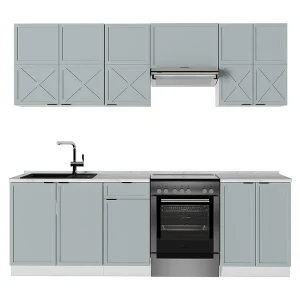 Complete keukeneenheid licht blauw-grijs/wit 240x60x81.6 fame-line Complete keukeneenheid licht blauw-grijs/wit 240x60x81.6 fame-line