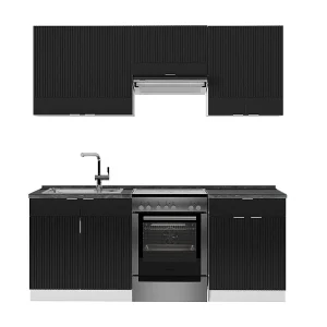 Complete keukeneenheid zwart gestreept/wit 200x60x81.6 fame-line