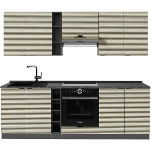 Complete keukeneenheid eiken paneel/antraciet 235x46x81.6 fame-line Complete keukeneenheid eiken paneel/antraciet 235x46x81.6 fame-line