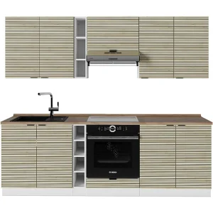 Complete keukeneenheid eiken paneel/wit 235x60x81.6 fame-line Complete keukeneenheid eiken paneel/wit 235x60x81.6 fame-line
