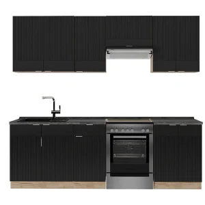 Complete keukeneenheid zwart gestreept/gouden eik 240x60x81.6 fame-line Complete keukeneenheid zwart gestreept/gouden eik 240x60x81.6 fame-line