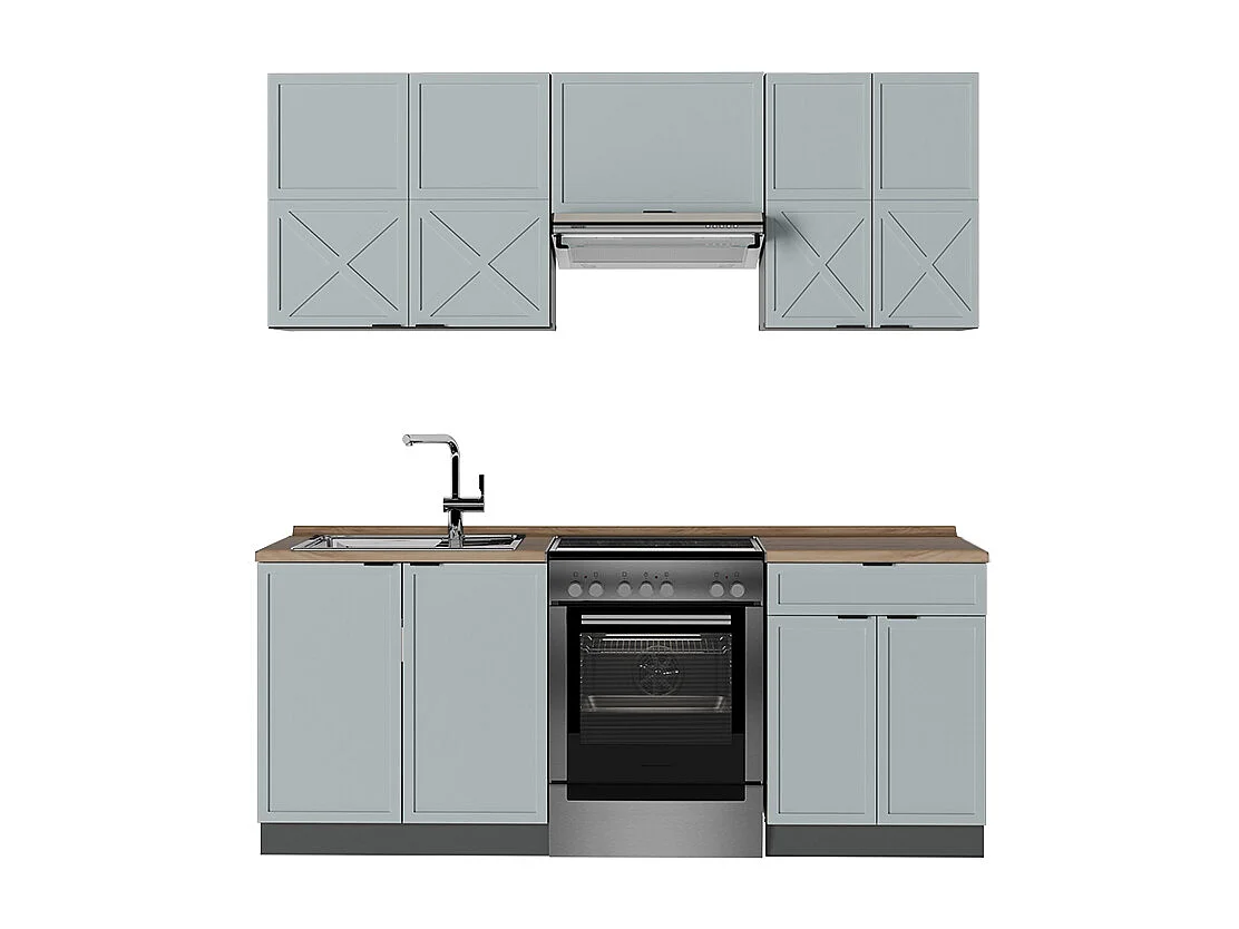 Complete keukeneenheid licht blauw-grijs/antraciet 200x60x81.6 fame-line