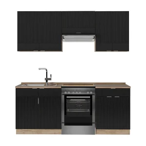 Complete keukeneenheid zwart gestreept/gouden eik 200x60x81.6 fame-line Complete keukeneenheid zwart gestreept/gouden eik 200x60x81.6 fame-line