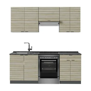 Complete keukeneenheid eiken paneel/antraciet 200x60x81.6 fame-line Complete keukeneenheid eiken paneel/antraciet 200x60x81.6 fame-line